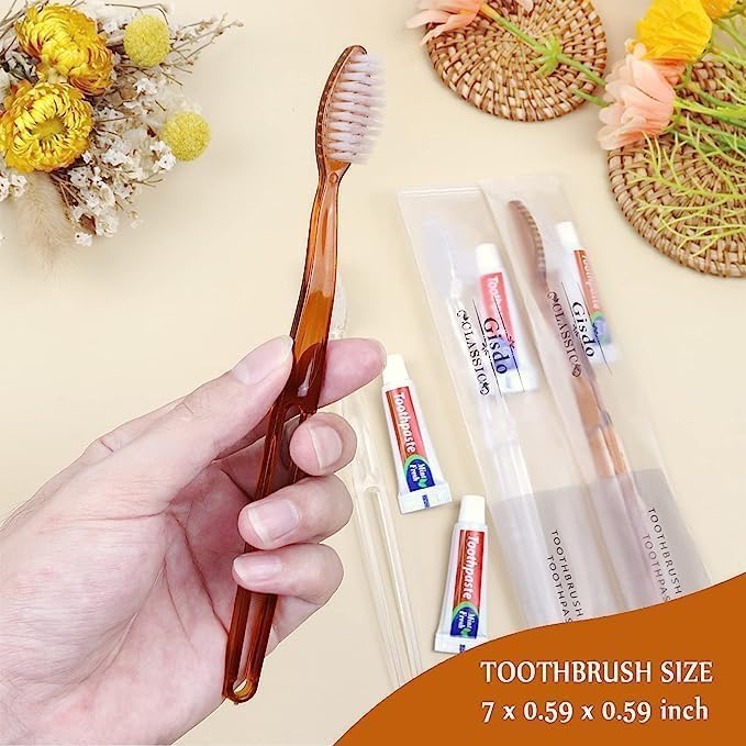 200 Pack Disposable Toothbrushes with Toothpaste Individually Wrapped, Bulk Toothbrushes Toothpaste Travel Toothbrush Kit for Hotel Guest, 2 Colors
