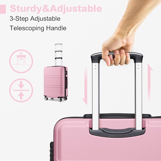 Kono 24 Inch Luggage Suitcase Lightweight with Spinner Wheels TSA Lock Hardside Medium Checked Luggage Durable Rolling Suitcase Pink