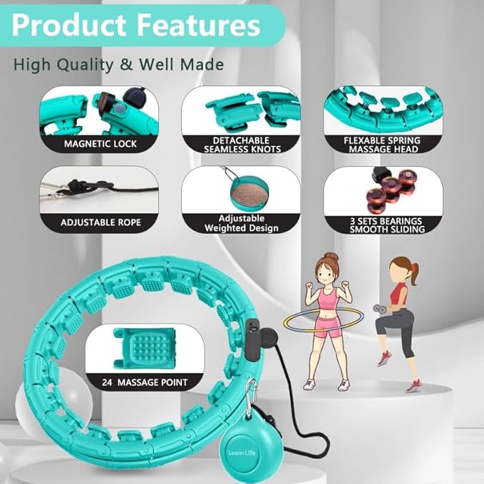 30/12 Knots, Upgraded Magnetic Lock Weighted Hula Hoop for Adults Weight Loss, Infinity Hoop Plus Size, Children Adults Home Outdoors, Fitness Exercise, Abdominal Toner