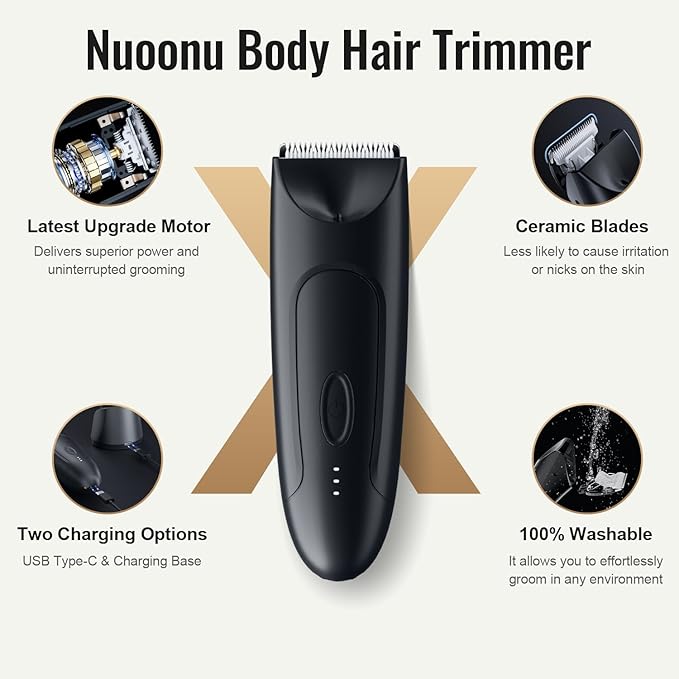 CLEVEB Body Hair Trimmer for Men & Women, Waterproof Rechargeable, Length Adjustable, Multifunctional Shaver with LED Indicator