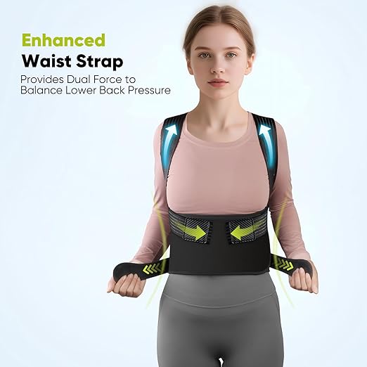 Back Brace Posture Corrector for Women & Men - Elastic Shoulder Straps, Full Back Support, Upper/Lower Pain Relief - Scoliosis, Hunchback