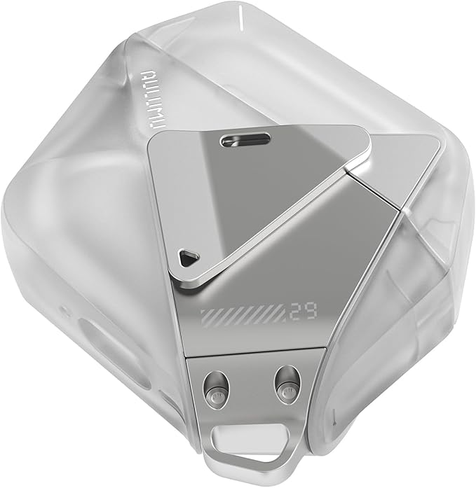 Aulumu A29 Geometric AirPods 4 Case with Lock | Protective Cover with Nylon Buckle | Alloy Armour | Compatible with Apple AirPods 4th (2024) - Translucent White