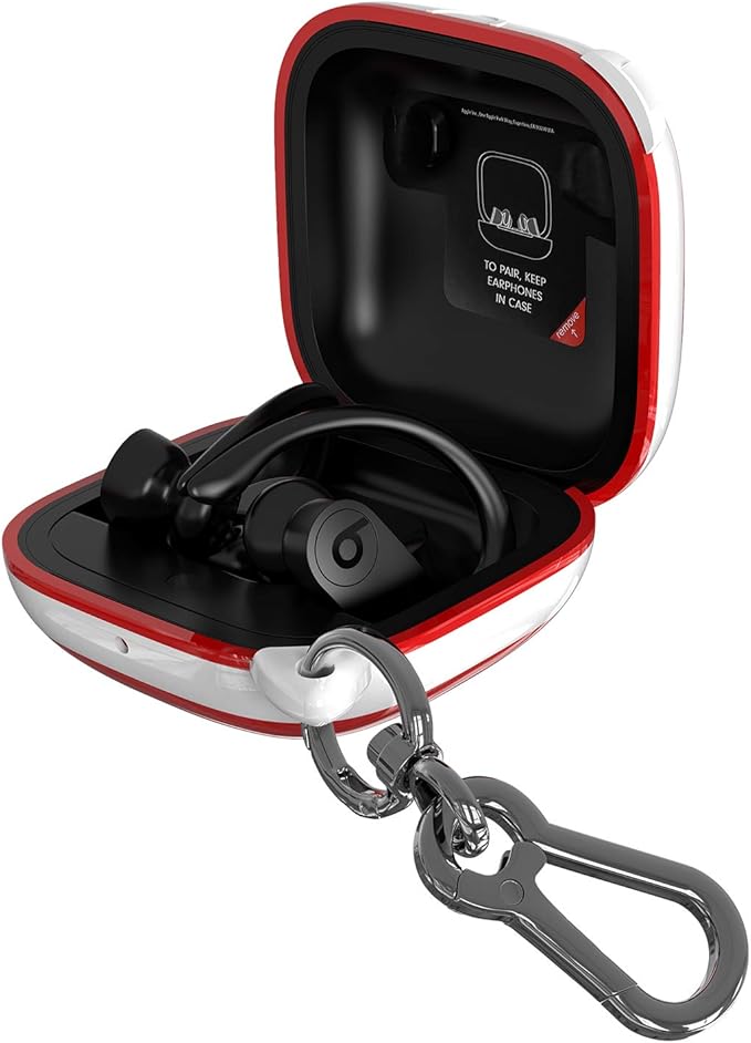 Compatible Powerbeats Pro Case Cover, Full Protective Shockproof Anti-Slip Silicone Case for Beats Powerbeats Pro (White Edge+Red)