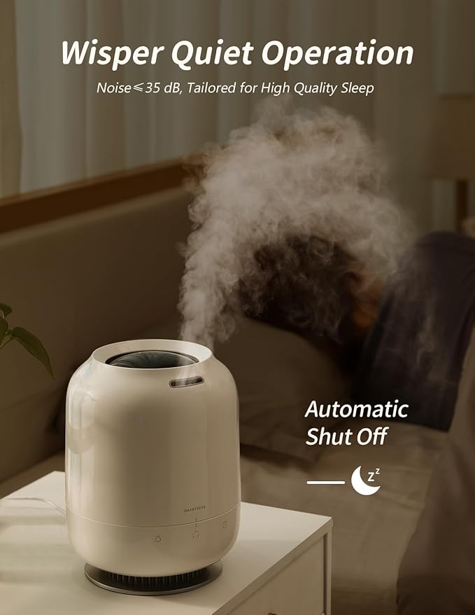 SmartDevil 1.2L Cool Mist Humidifier, Top Fill Ultrasonic Smart Air Humidifier with Essential Oils, Timing, Auto Shut Off for Home Babies Plants