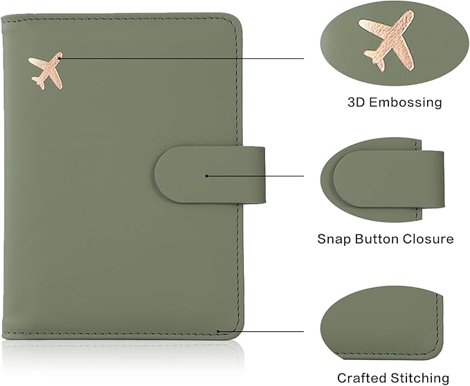 Cnycmy Passport-Wallet-Holder and Vaccine Card Slot, Rfid, Waterproof, PU Leather Travel Passport Case for Women/Men (Moss green)