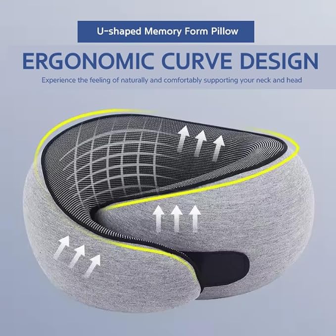 Neck Pillow Set for Travel, Flight, or Car (Incl. Sleep-mask, Ear-Plug) (Navy Color)