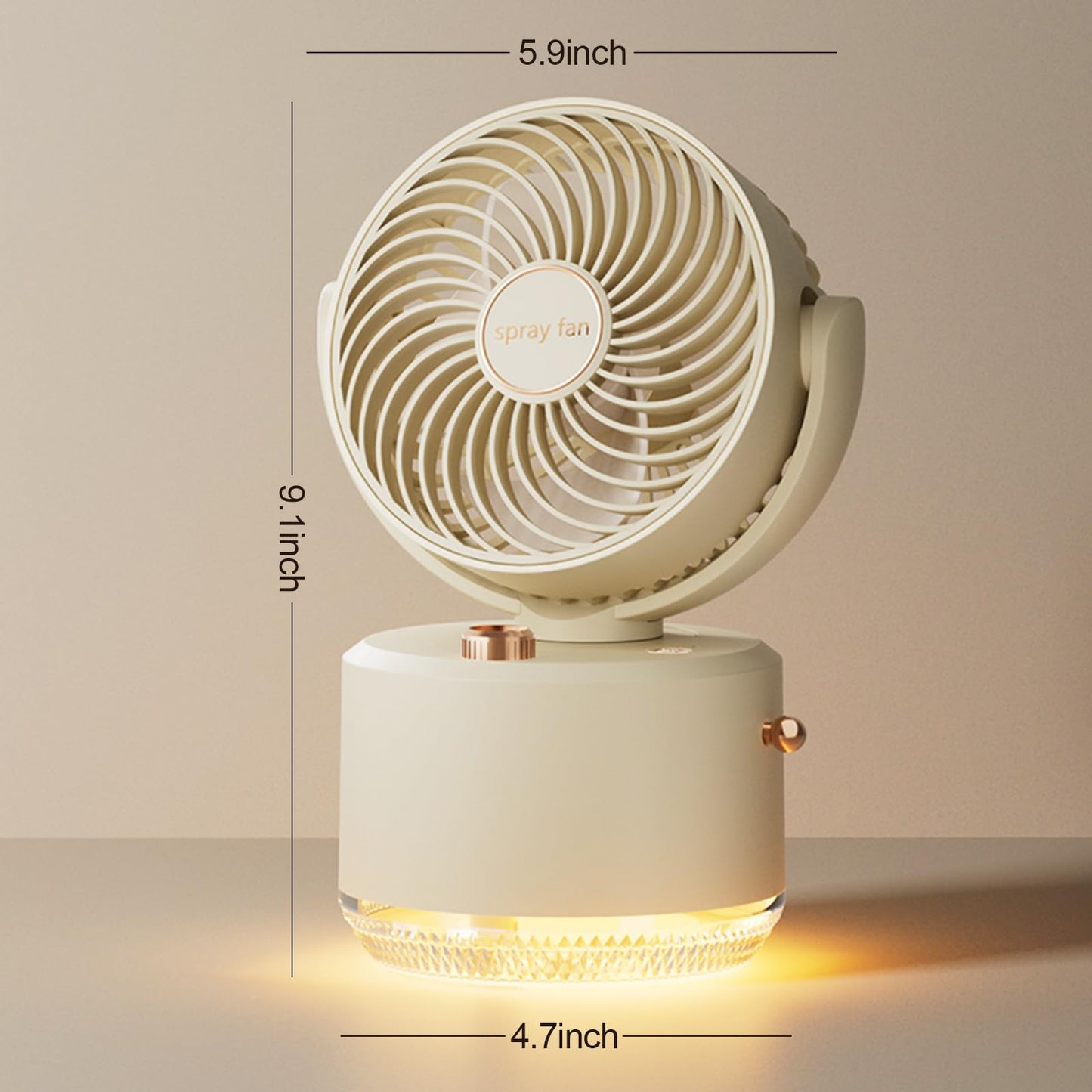 Portable Table Fans, 3 Speeds Air Circulator Fan Low Noise Quiet Desk Fan with Humidifier, Strong Airflow 90°Rotate Cooling Fan with 6 Color Light for Home Bedroom Office (White)