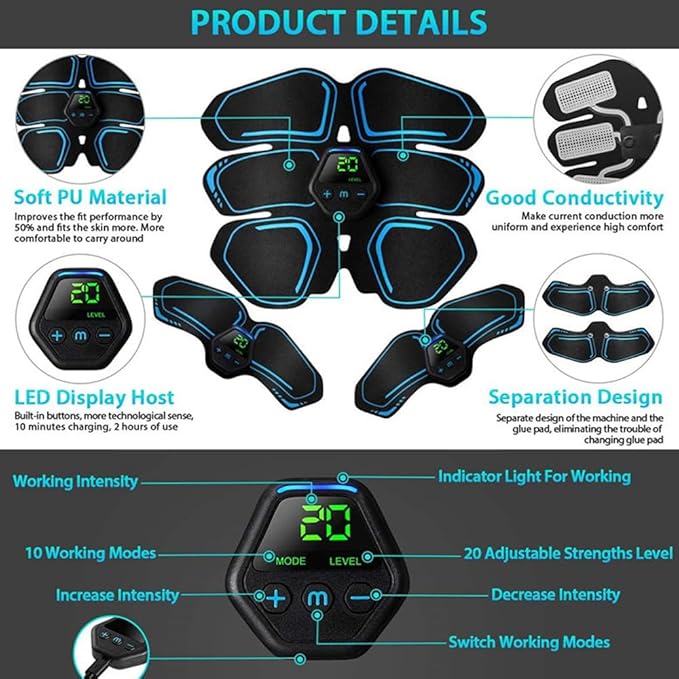 ab Stimulator Muscle Toner, abs Stimulator Military Grade EMS Muscle Stimulator Ab Machine for Ab/Arm/Leg, Abs Workout Equipment, ab Stimulator Belt Abdominal Belt Fitness Portable for Men and Women