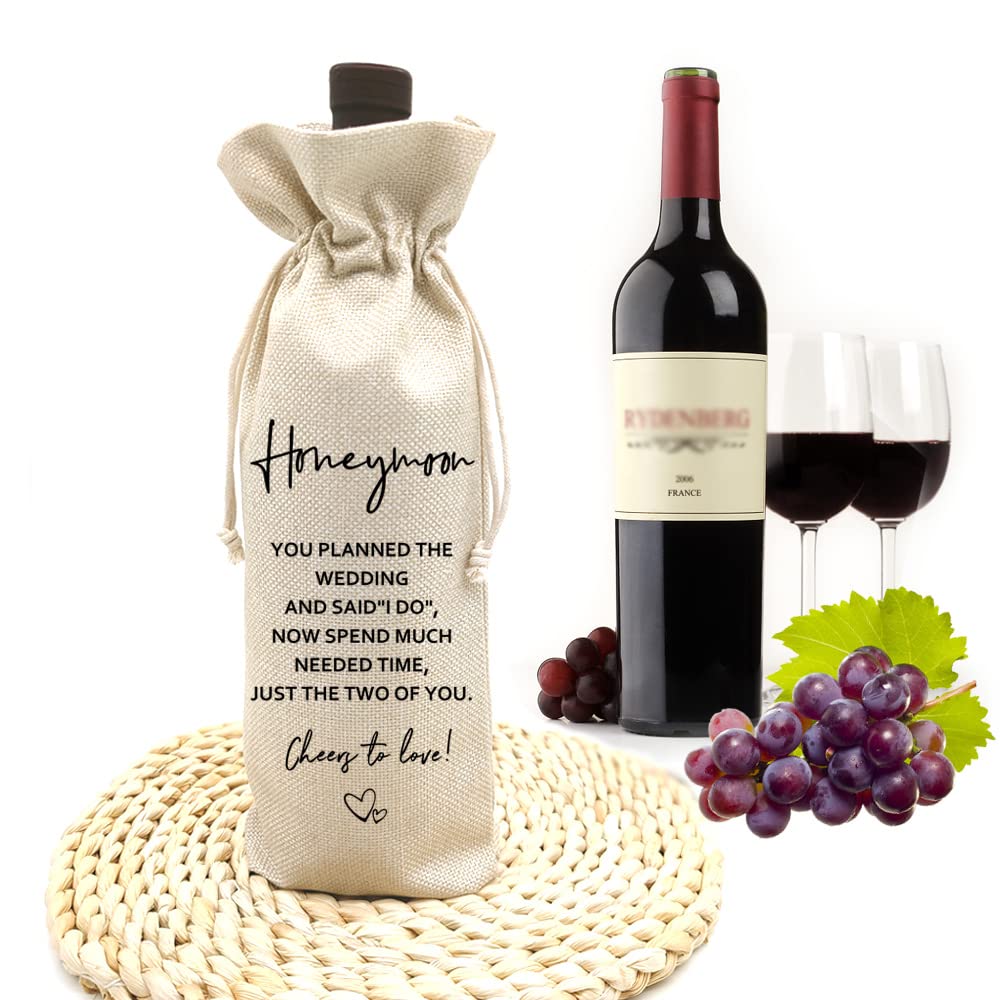 Socive Honeymoon Wine Bag, Wedding Gift for the New Couple, Wedding Wine Gifts, Engagement Gift, Reusable Drawstring Bag