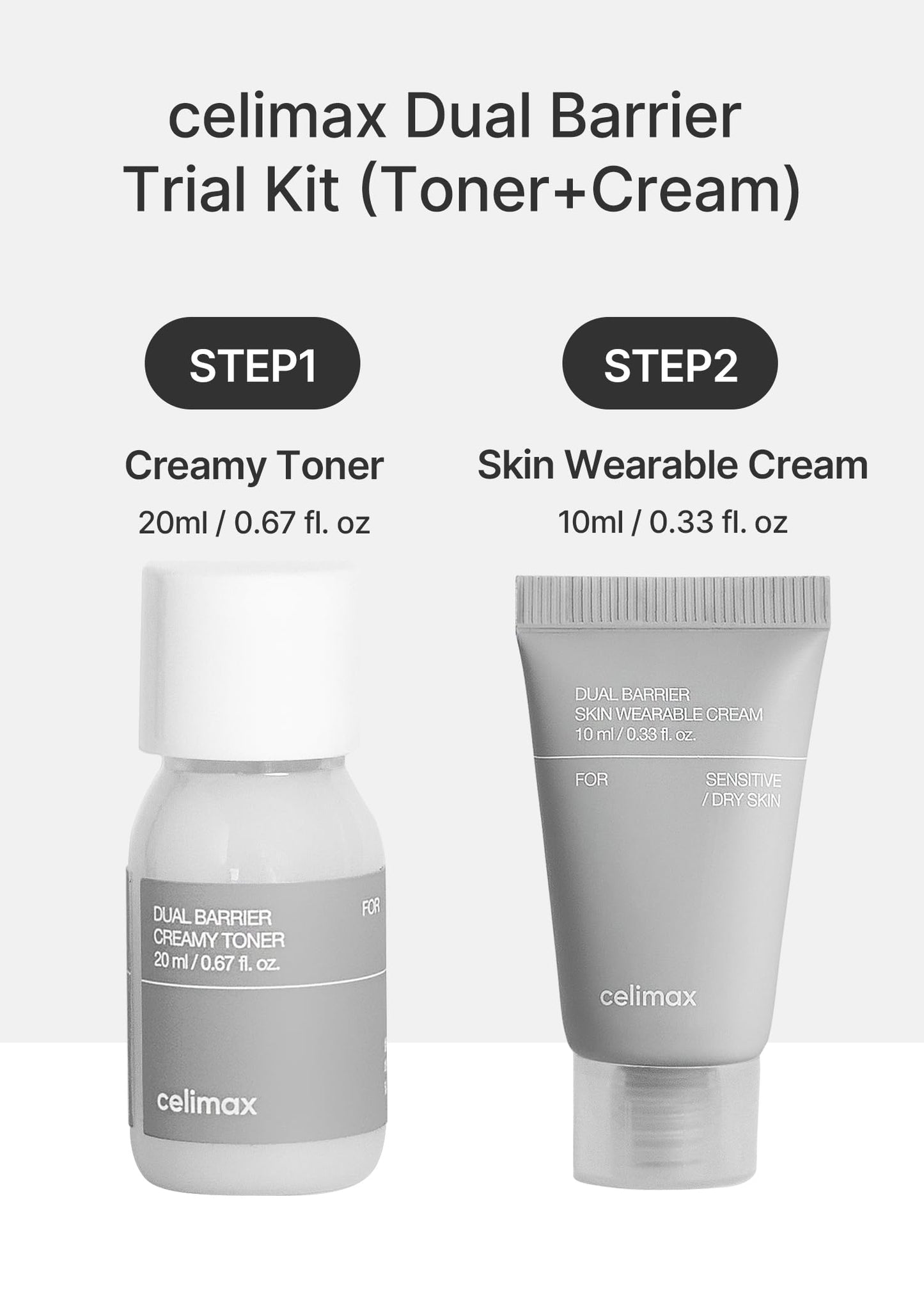 celimax Dual Barrier Trial Kit Travel Size, Gift Set | with Creamy Toner & Skin Wearable Cream, Travel Size, Mini-sized Gift Set, Ceramides, Peptide