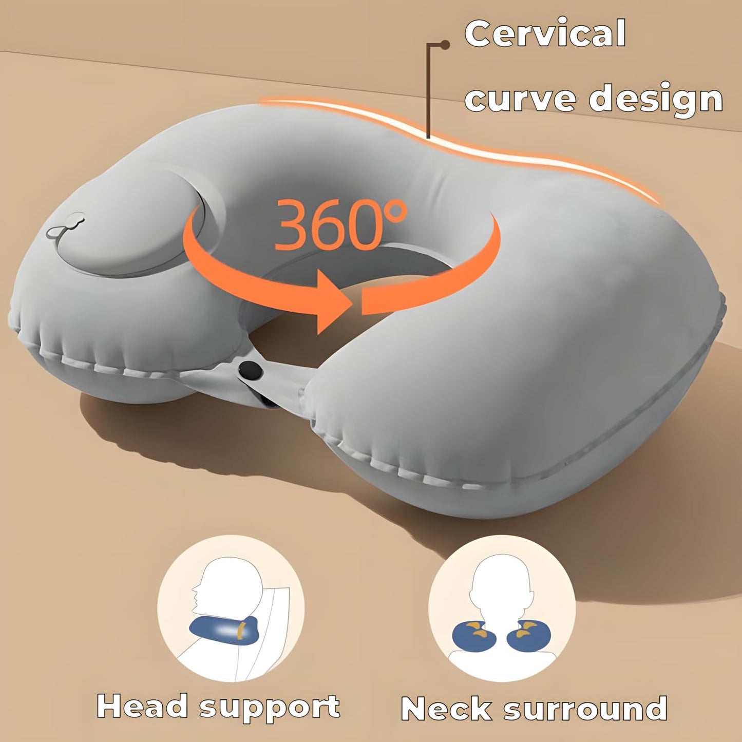 Inflatable Travel Pillow for Airplane Neck Support - Quick Inflation Neck Pillow for Long Flights, Car Rides & Office, Portable Blow Up Pillow for Bath & Shower, Machine Washable for Adults & Kids