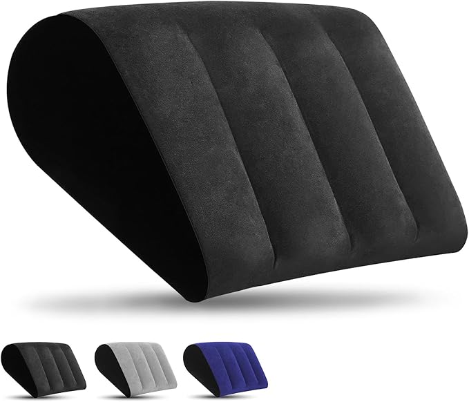 Inflatable Bed Wedge Pillow for Traveling – Portable Inflatable Cushion for Sleeping in Bed, Leg Elevation & Back Support, Quick Inflate Camping Pillow, Home & Airplane Use (Black)