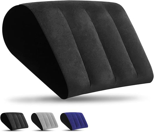 Inflatable Bed Wedge Pillow for Traveling – Portable Inflatable Cushion for Sleeping in Bed, Leg Elevation & Back Support, Quick Inflate Camping Pillow, Home & Airplane Use (Black)