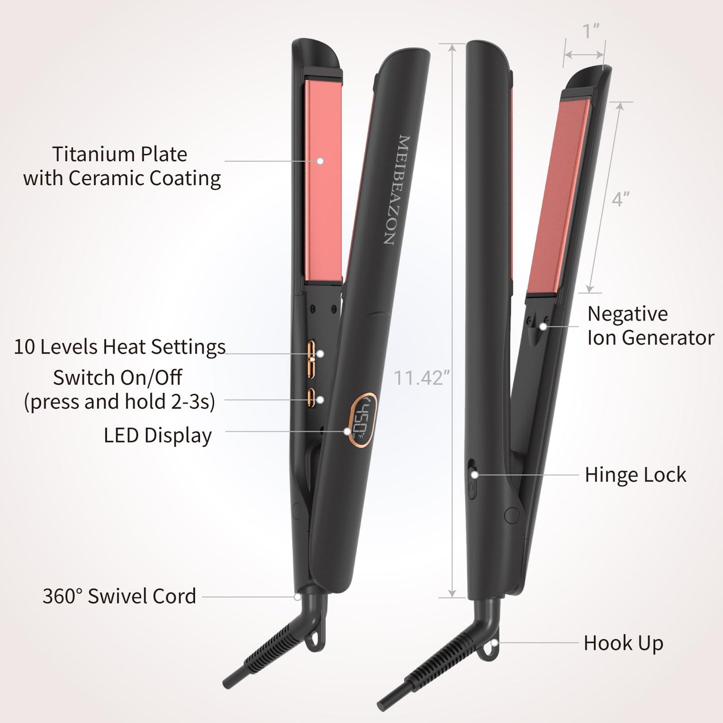 Flat Iron Hair Straightener and Curler 2 in 1, Professional 3D Floating Ceramic Plates with Travel Dual Voltage, Negative Ion, LED Display & Auto Shut-Off for Smooth, Shiny, Frizz-Free Hair