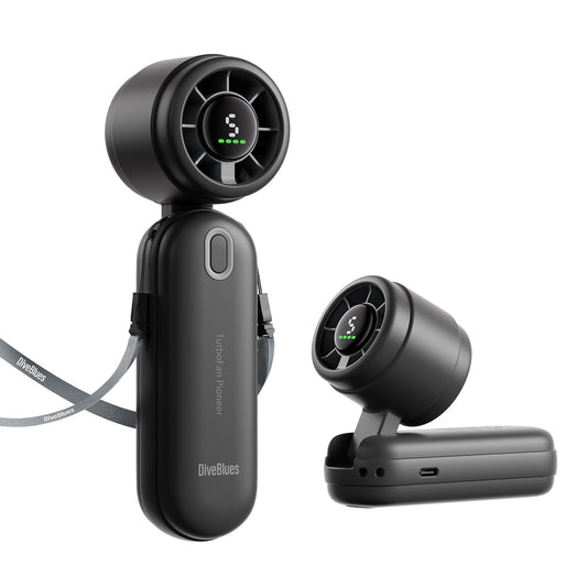 Diveblues iTurbo Portable Handheld Turbo Fan, 5 Gear High Speeds, Foldable Rechargeable Mini Hand Fans, Led Display,Powerful Turbo Airflow, 12-Hrs Cooling Small Fan Travel Essentials Beach Women Gifts