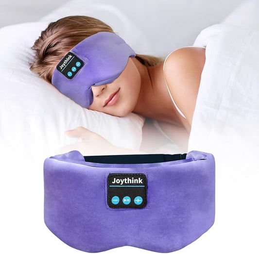 Joythink Sleep Mask Headphones Silk Wireless Bluetooth Headband Eye Mask for Side Sleepers Blackout for Airplane Travel Women Purple