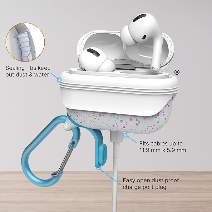 Catalyst Waterproof Case for AirPods Pro 2nd Generation and AirPods Pro 1st Generation - Wireless and USB-C Charging Compatible, One Piece Design, High Drop Protection Case with Carabiner