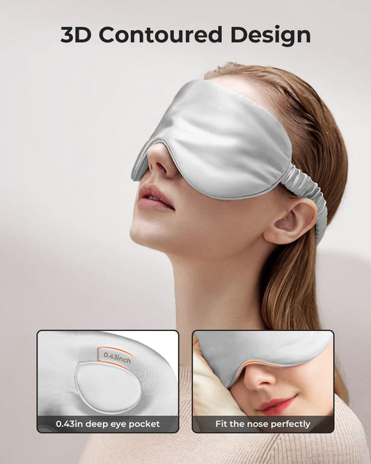 SGMSILK 100% Pure Mulberry Silk Sleep Mask, 3D Contoured Cup Eye Mask for Sleeping, 22 Momme Super Soft Breathable Blindfold, Adjustable Blackout Travel Silk Eye Cover Light Gray