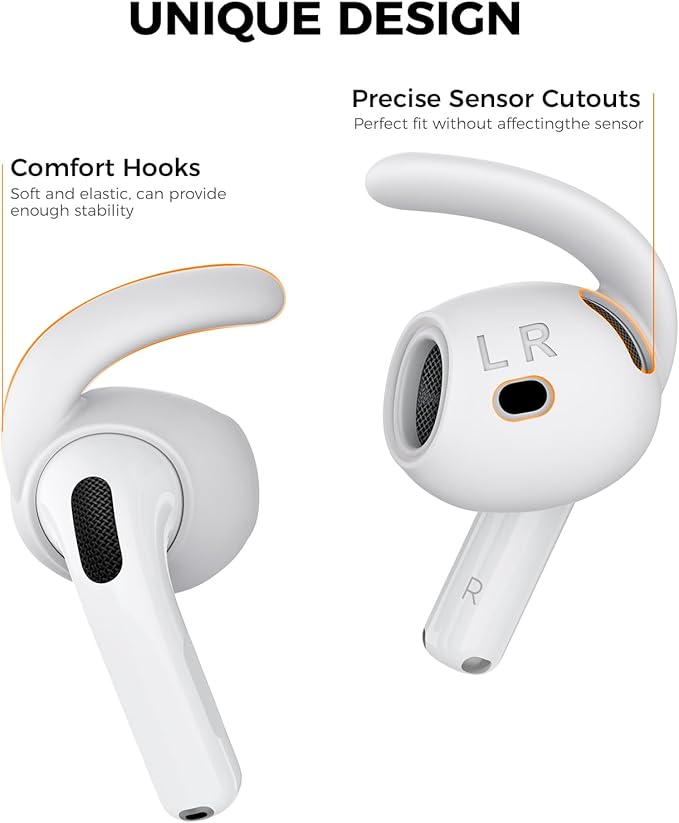 AhaStyle Ear Hooks for AirPods 4th Generation (2024) 【Added Storage Pouch】 3 Pairs S/M/L Anti-Slip Ear Covers Silicone Accessories Compatible with Apple AirPods 4th Gen (Large+Medium+Small, White)