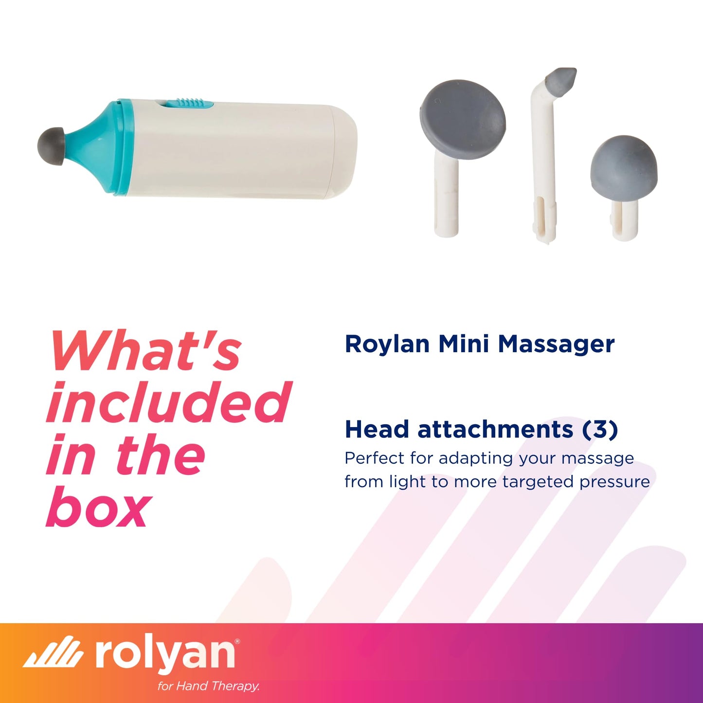 Rolyan Mini Massager with Battery, Handheld Compact Massager with Interchangeable Heads Reduces Scar Visibility, Quiet Vibration, Ergonomic Grip, Portable for On-the-Go Use, Battery Operated