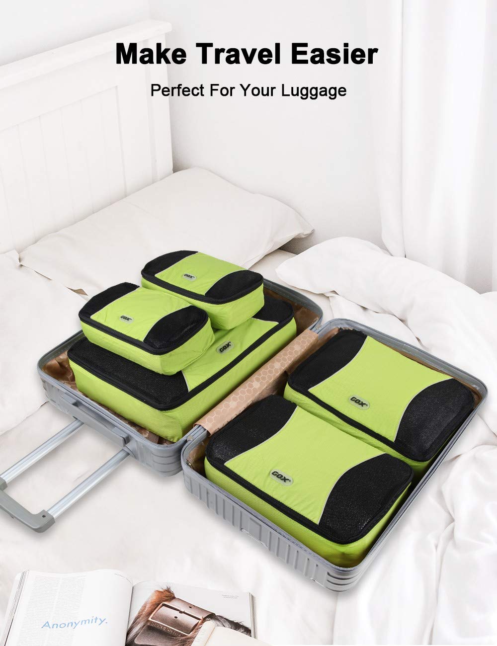 GOX Orange Large Packing Cubes For Travel Carry On Packing Cube Set Ultralight Packing Suitcase Luggage Organizer Bags For Traveling(Green)