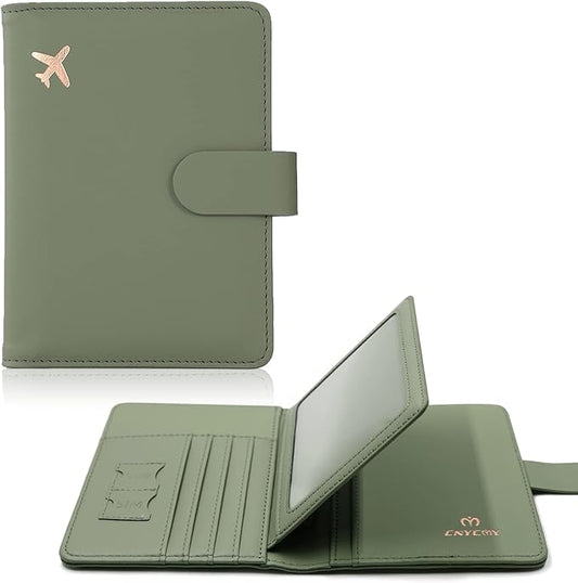 Cnycmy Passport-Wallet-Holder and Vaccine Card Slot, Rfid, Waterproof, PU Leather Travel Passport Case for Women/Men (Moss green)