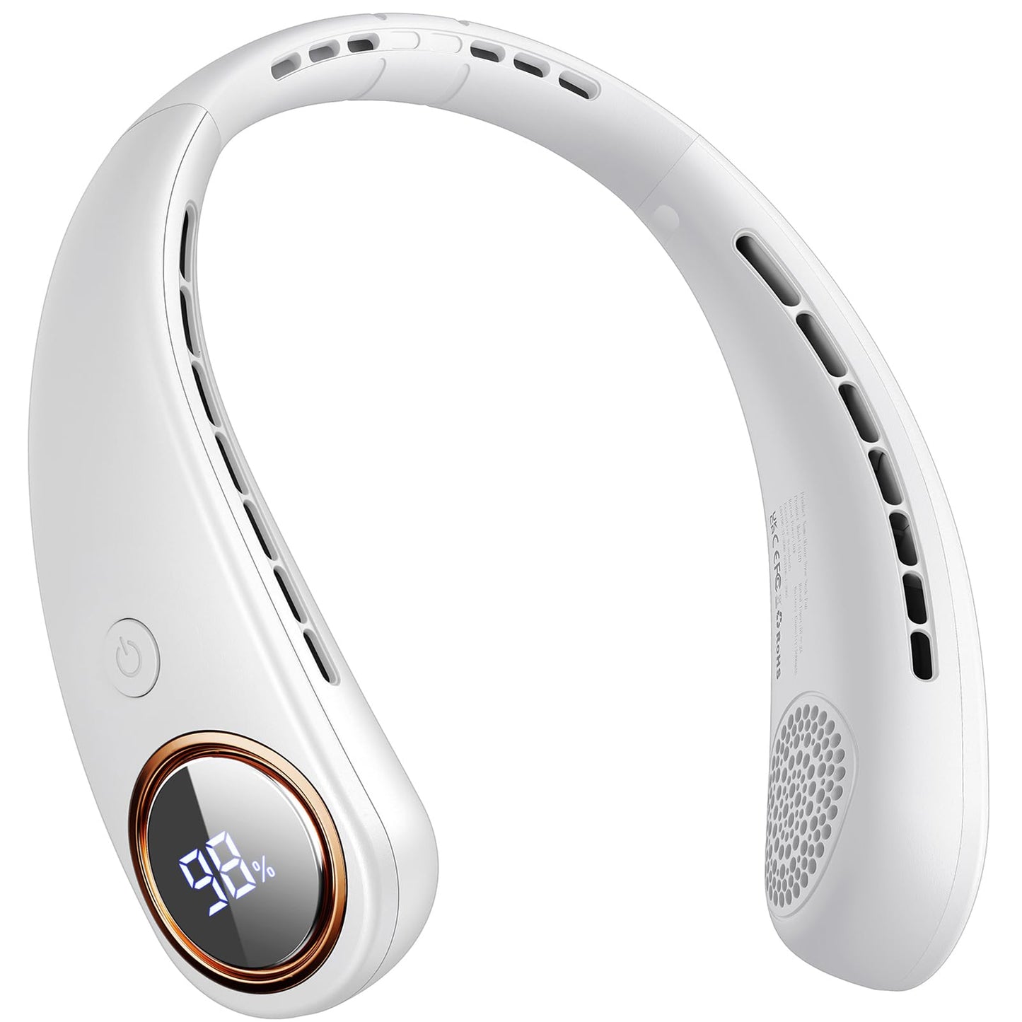 Neck Fan - Bladeless Portable Neck Fans, with LED Display, 4 Speeds, 5000mAh Personal Wearable, USB Rechargeable Cooling Hands Free, Travel Gifts for Men, Women (White)