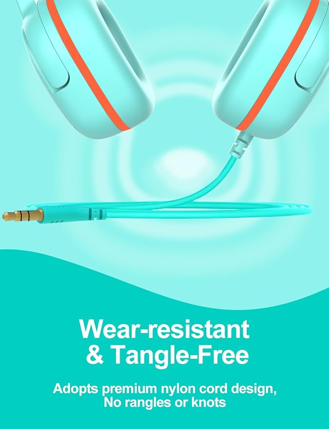 Kids Headphones for School, 3.5mm Jack Wired Headphones for Kids with Safe Volume Limiter, HD Stereo Sound On-Ear Girls Boys Toddler Headphone for Tablet, iPad, Kindle(Green)