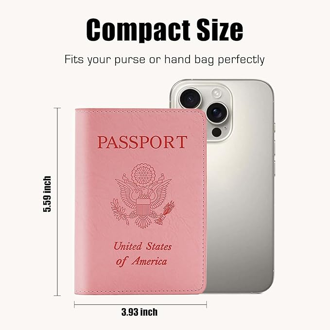 Cnycmy Passport Holder for Travel–Slim Travel Organizer for Passport, RFID Blocking,Boarding Pass, Credit Cards | Vegan Leather & Anti-Theft Design (Pink5)