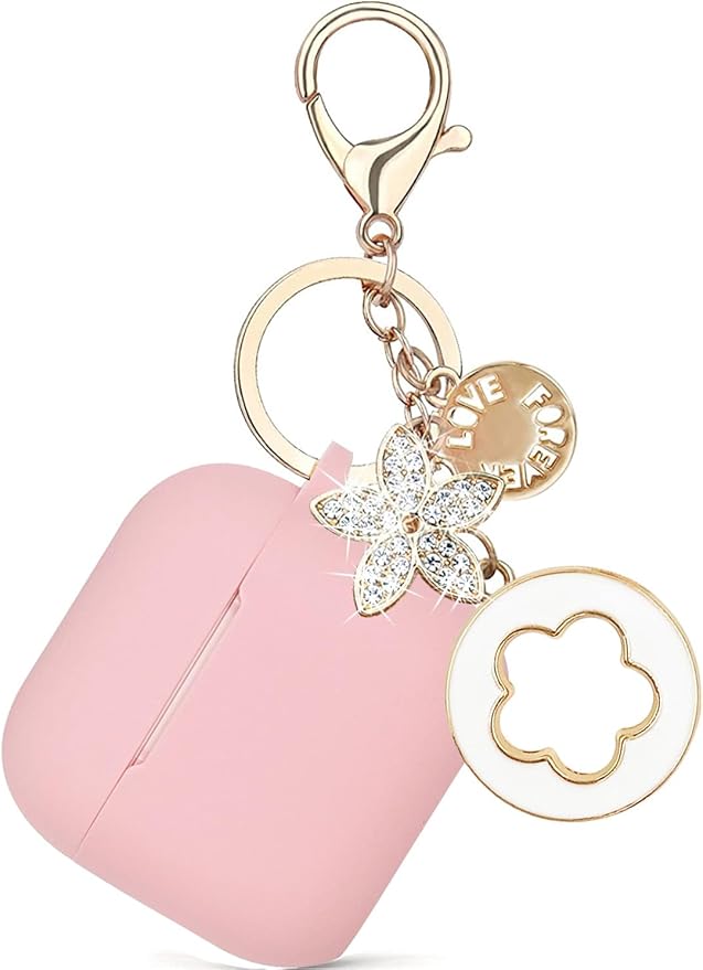 Airpods 4 Cases Silicone Protective Case for Airpod 4 with Bling Keychain for Apple AirPods 4th Generation Wireless Earbuds with Cleaner Kit (Pink)