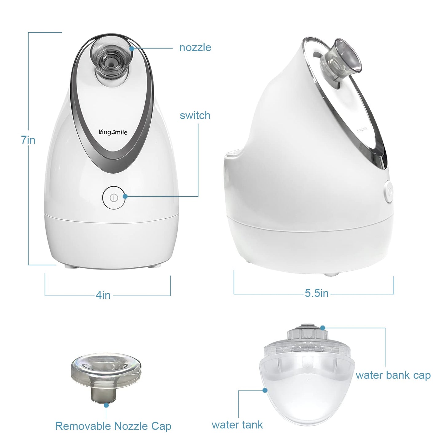 Kingsmile Facial Steamer, 3 in 1 Face Steamer for Facial,Compact NanoSteamer with Aromatherapy,Face Humidifier - Adjustable Nozzle, Warm Mist Steamer for Home SPA, Stainless Steel Skin Kit & Headband