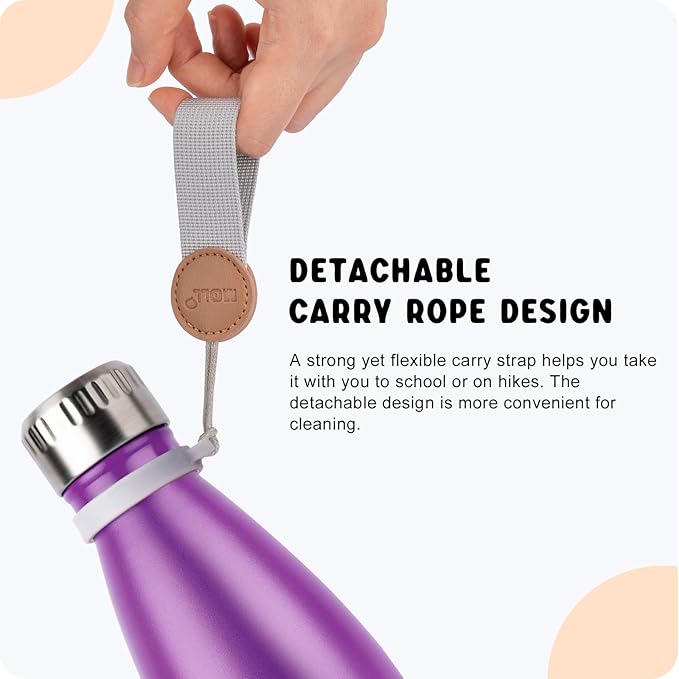 Kids Water Bottle for School-9 oz Stainless Steel Double Wall Vacuum Insulated Sports Water Bottle Reusable Metal Leak Proof Cola Shape Flask for Girls (Purple)