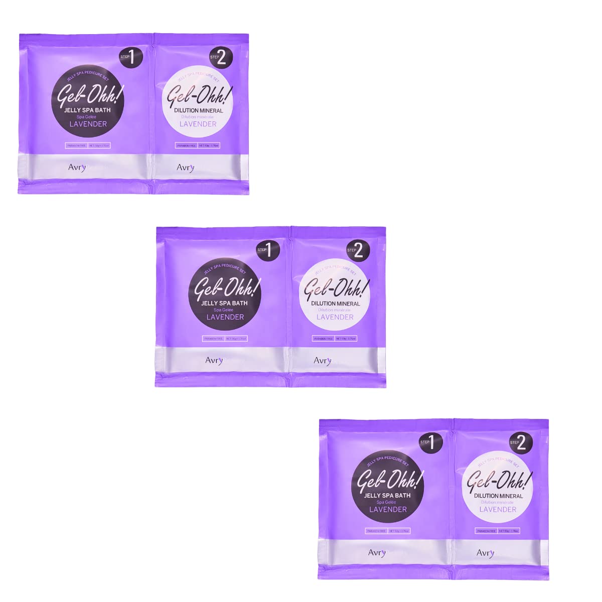 AVRYBEAUTY Gel-Ohh Jelly Spa Bath 3 Pack, Lavender Infused, Lavender Scented, Pedicure, Salon Services, Jelly Pedicure, Pedicure at Home, DIY Pedi