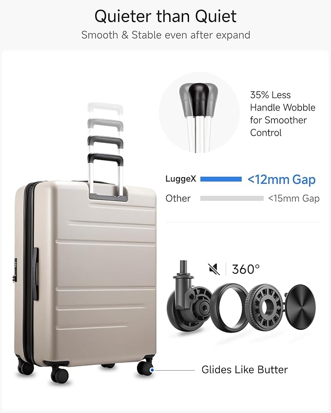 Checked Suitcase with Spinner Wheels, FLO-Core Expandable Polycarbonate Hard Shell Suitcase with TSA Approved Lock(FLO5, Black, 28 Inch, 105L-115L)