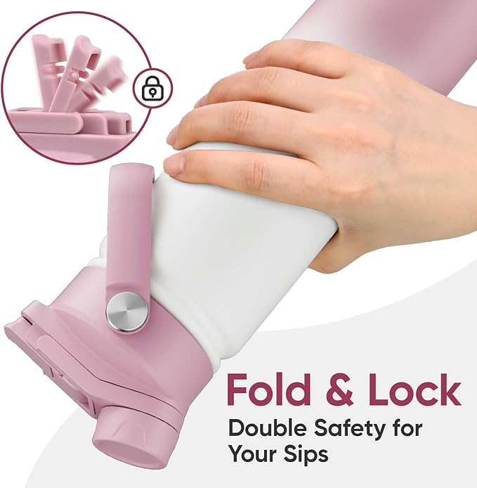 24 oz Insulated Water Bottle, 2-in-1 Lid, Straw & Spout with Protected, Leak Proof, Keep Cold, Stainless Steel, Metal, Reusable, Handle, for Travel, Gym and School, 2 Lids, Iced Plum