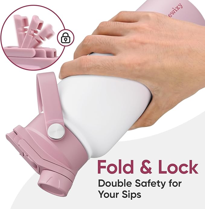 32 oz Insulated Water Bottle, 2-in-1 Lid, Straw & Spout with Protected, Leak Proof, Keep Cold, Stainless Steel, Metal, Reusable, Handle, for Outdoor, Gym and School, 2 Lids, Iced Plum