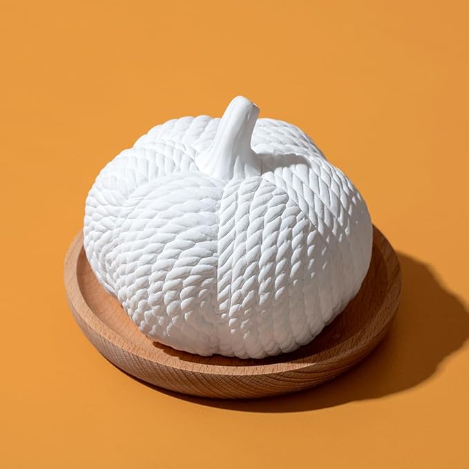 Plant Therapy Pumpkin Passive Diffuser for Fall, Porous, Unglazed Pumpkin & Natural Beech Wood Base, Add Essential Oils for a Soft Scent, Fun & Cheerful Holiday Décor