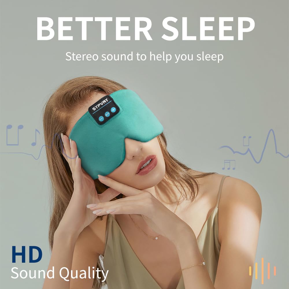 Sleep Mask Bluetooth 5.4 Headphones Soft Wireless Headband Eye Mask Blackout with Microphone (Emerald)