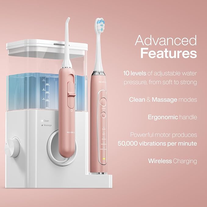 Aquasonic Home Dental Center PRO – Brushing & Flossing Made Easy – Brush & Floss – Power Toothbrush & Water Flosser – Whiter Teeth & Healthier Gums