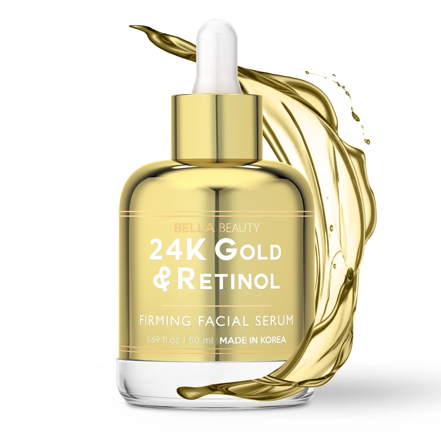 Bella Beauty 24K Gold & Retinol Face Serum - Reduces Age Spots, Fine Lines & Wrinkles, Lifting & Firming - Dermatologist Tested, Cruelty-Free Korean Skin Care for All Skin Types - 1.69 Fl. Oz