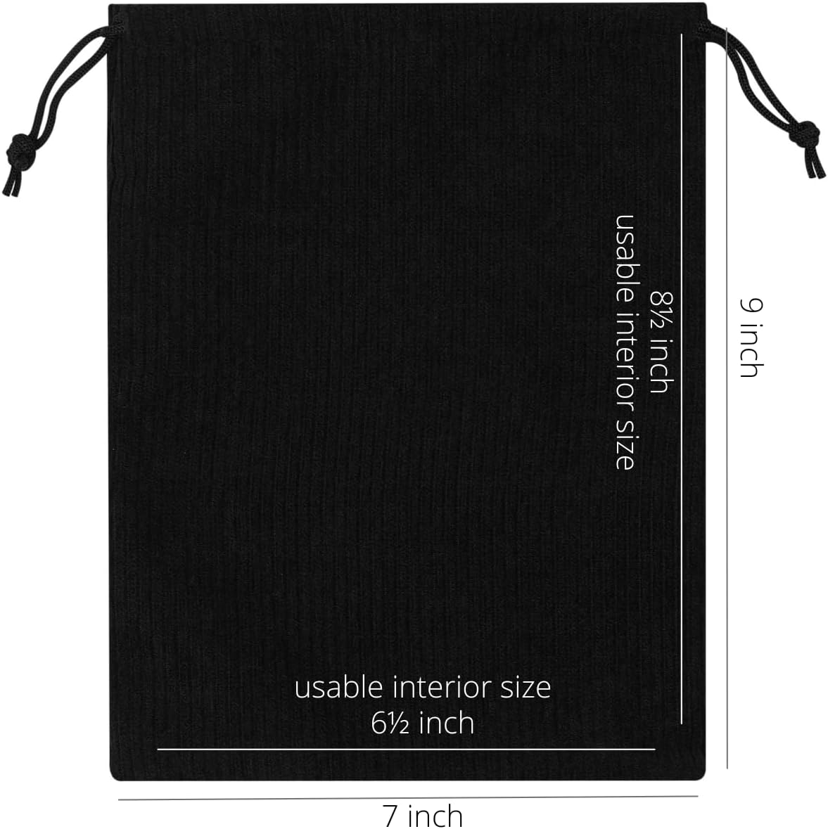 PALTERWEAR Corduroy Drawstring Bags - Set of 5 - For Organization, Make-up, Travel, Purse, Storage, Office and More (Black, 7 x 9 Inch)