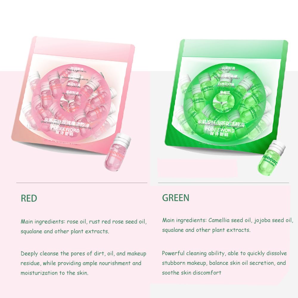 SSCDFDC Cleansing Oil Mini Natural Makeup Remover Portable 20pcs Gentle Moisturizing Cleansing Oil for All Skin Types, Travel with (Rose)