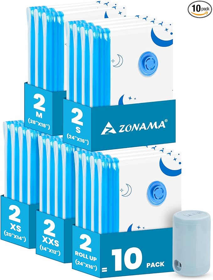 Vacuum Storage Bags with Electric Pump, 10 Pack Vacuum Sealed Bag with 1500mAh Rechargeable Battery for Clothes, Blanket, Duvets, Pillows, Comforters, Travel