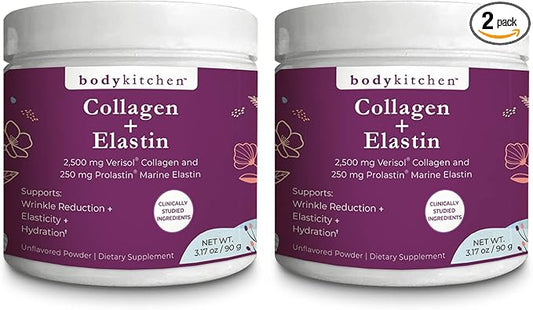 Body Kitchen Collagen and 250 mg Elastin Supplement to Aid Signs of Aging, Support Skin Health & Elasticity, Fewer Wrinkles, Unflavored Powder, Tasteless, Odorless, Colorless, 30 Servings (2 Pack)