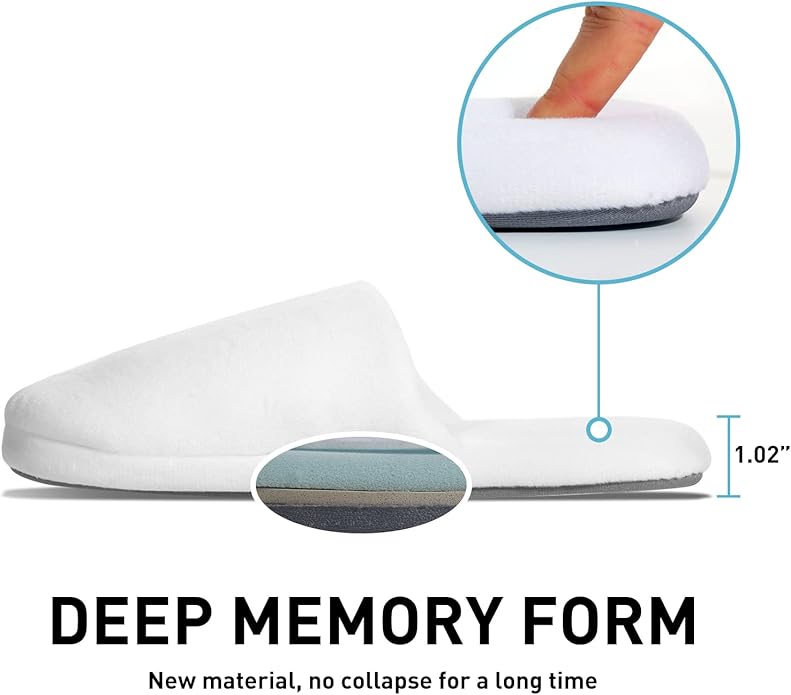 3-Pair Luxury Spa Slippers - Cotton Memory Foam Non-slip Closed Toe Washable Slippers for Hotel,Guest,Travel,Bride,Women and Men