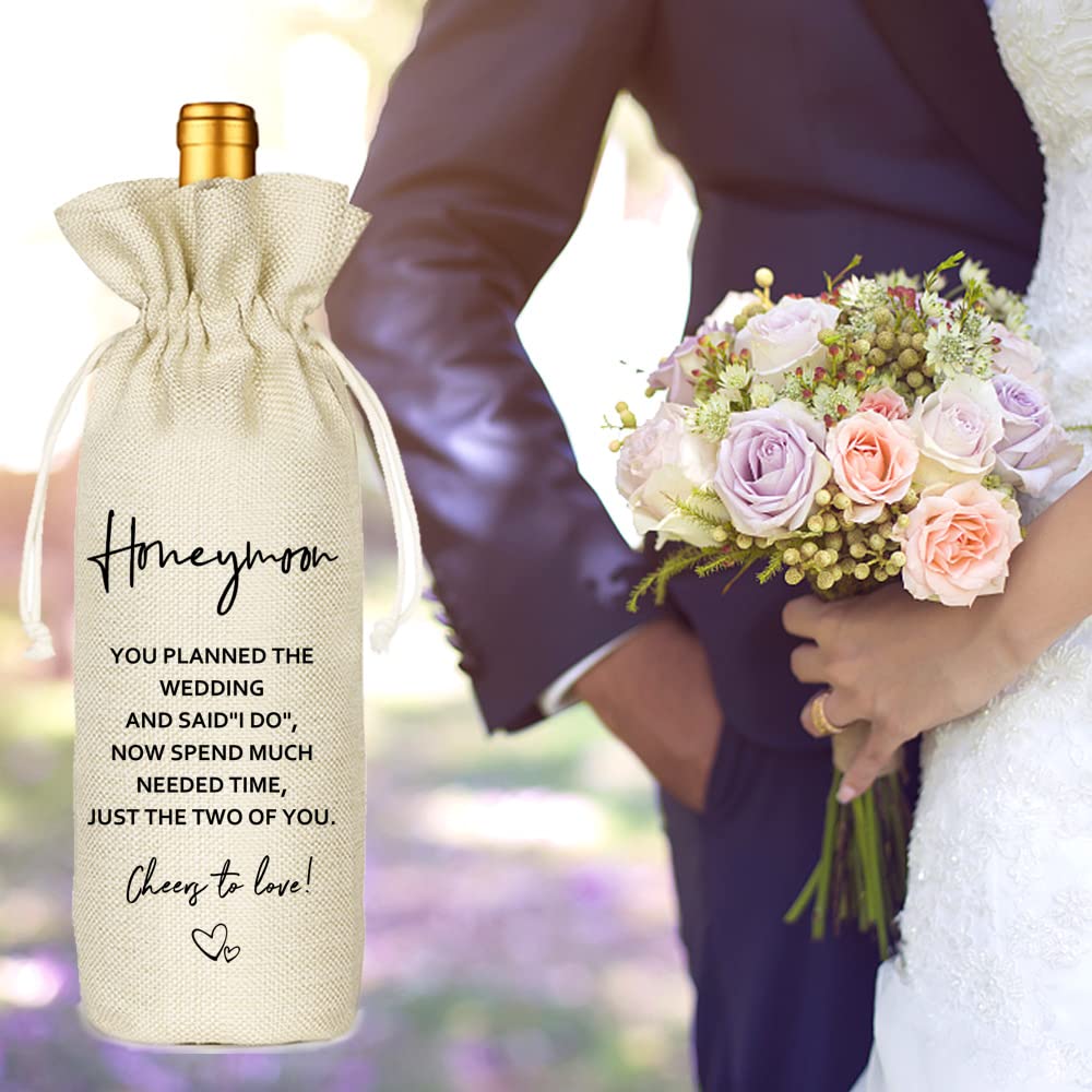 Socive Honeymoon Wine Bag, Wedding Gift for the New Couple, Wedding Wine Gifts, Engagement Gift, Reusable Drawstring Bag