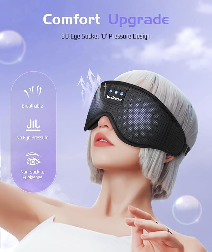 LC-dolida Sleep Mask Bluetooth Headphones Weighted Sleeping Mask 3D Eye Mask Pressure Relief Night Sleep Eye Mask Music Sleeping Headphones for Side Sleepers Meditation Gifts for Men Women
