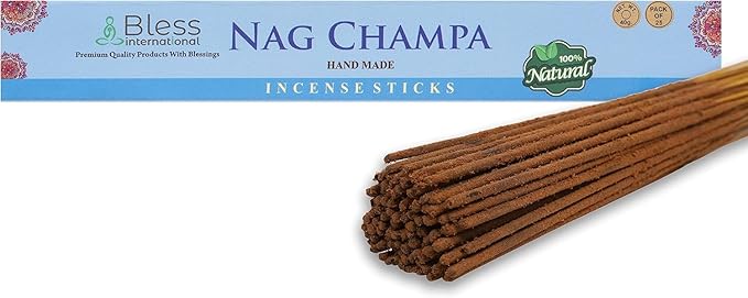 Bless-Nag-Champa 100%-Natural-Handmade-Hand-Dipped-Incense-Sticks Organic-Chemicals-Charcoal-Free Purification-Relaxation-Positivity-Yoga-Meditation Best-Woods-Scent (25 Sticks (1.4 OZ))