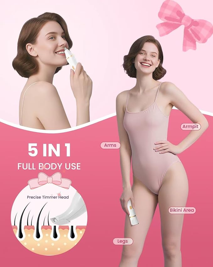Bikini Trimmer for Women - 5 in 1 Electric Razors for Ladys Pubic Facial Nose Body Leg Hair Removal, Waterproof Electric Shaver for Women Private Area Sensitive Skin, Personal Hair Trimmer