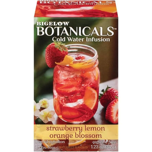 Bigelow Botanicals Cold Water Infusion Strawberry Lemon Orange Blossom Tea Bags 18 Count Box (Pack of 1), Herbal Infusion, Caffeine Free, 18 Tea Bags Total